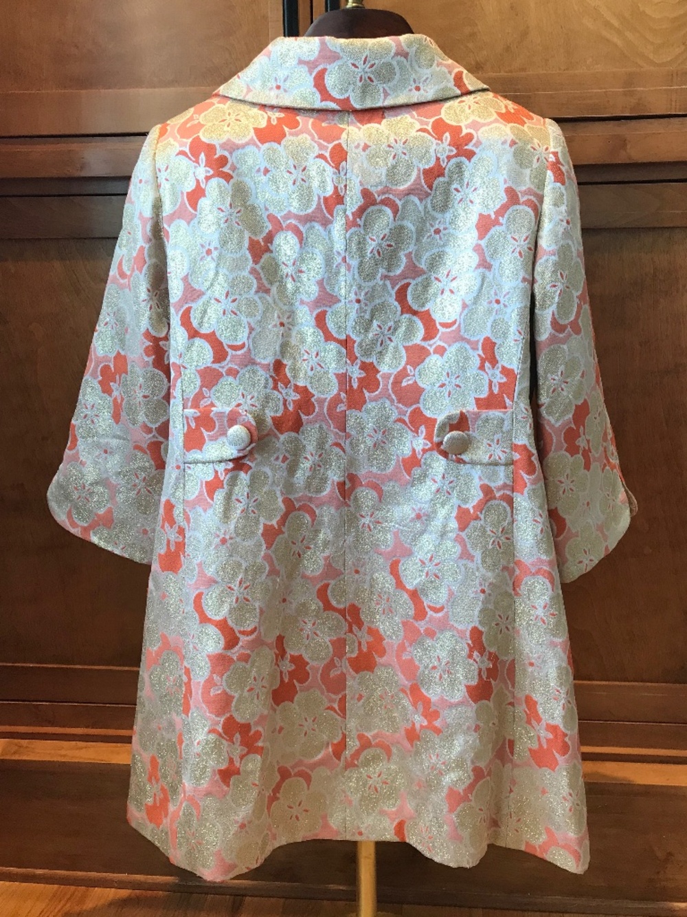 Y2K 🔥 2005 RUNWAY BANANA REPUBLIC CORAL FLORAL METALLIC JACQUARD TRENCH - Picture 3 of 16